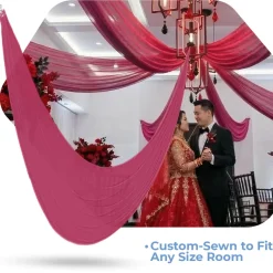 Single Piece - Fuchsia Crushed Taffeta Prefabricated Ceiling Drape Panel - Choose Length and Drop!
