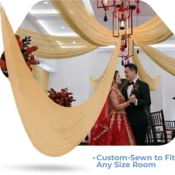 Single Piece - Gold Crushed Taffeta Prefabricated Ceiling Drape Panel - Choose Length and Drop!
