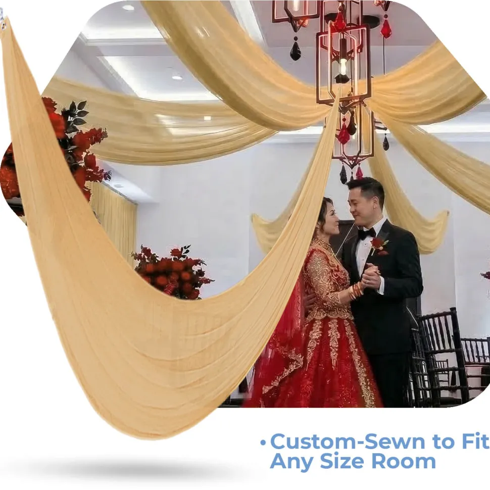 Single Piece - Gold Crushed Taffeta Prefabricated Ceiling Drape Panel - Choose Length and Drop!
