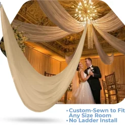 Single Piece - Gold Sheer Prefabricated Ceiling Drape Panel - Choose Length and Drop!