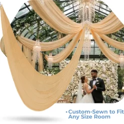 Single Piece - Gold Taffeta Prefabricated Ceiling Drape Panel - Choose Length and Drop!