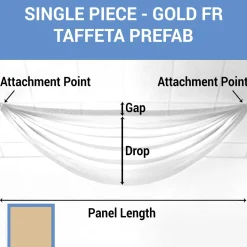 Single Piece - Gold Taffeta Prefabricated Ceiling Drape Panel - Choose Length and Drop!