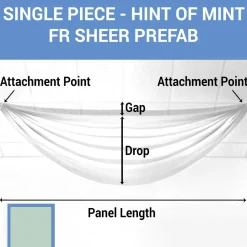 Single Piece -Hint Of Mint FR Sheer Prefabricated Ceiling Drape Panel - Choose Length and Drop!