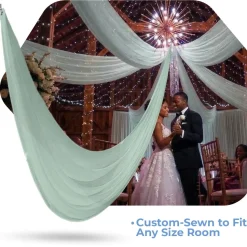 Single Piece -Hint Of Mint FR Sheer Prefabricated Ceiling Drape Panel - Choose Length and Drop!