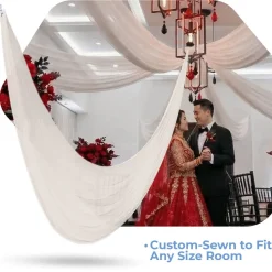 Single Piece - Ivory Crushed Taffeta Prefabricated Ceiling Drape Panel - Choose Length and Drop!