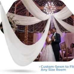 Single Piece -Ivory FR Sheer Prefabricated Ceiling Drape Panel - Choose Length and Drop!