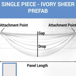 Single Piece - Ivory Sheer Prefabricated Ceiling Drape Panel - Choose Length and Drop!