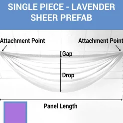 Single Piece - Lavender Sheer Prefabricated Ceiling Drape Panel - Choose Length and Drop!