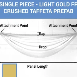 Single Piece - Light Gold Crushed Taffeta Prefabricated Ceiling Drape Panel - Choose Length and Drop!
