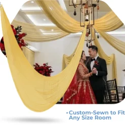 Single Piece - Light Gold Crushed Taffeta Prefabricated Ceiling Drape Panel - Choose Length and Drop!