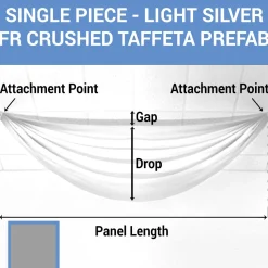 Single Piece - Light Silver Crushed Taffeta Prefabricated Ceiling Drape Panel - Choose Length and Drop!