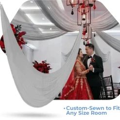 Single Piece - Light Silver Crushed Taffeta Prefabricated Ceiling Drape Panel - Choose Length and Drop!