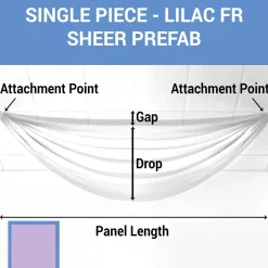 Single Piece -Lilac FR Sheer Prefabricated Ceiling Drape Panel - Choose Length and Drop!