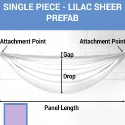 Single Piece - Lilac Sheer Prefabricated Ceiling Drape Panel - Choose Length and Drop!