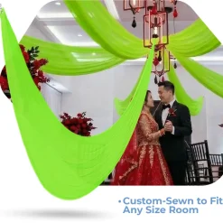 Single Piece - Lime Crushed Taffeta Prefabricated Ceiling Drape Panel - Choose Length and Drop!