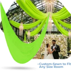 Single Piece - Lime Taffeta Prefabricated Ceiling Drape Panel - Choose Length and Drop!