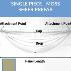 Single Piece -Moss FR Sheer Prefabricated Ceiling Drape Panel - Choose Length and Drop!
