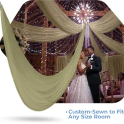 Single Piece -Moss FR Sheer Prefabricated Ceiling Drape Panel - Choose Length and Drop!