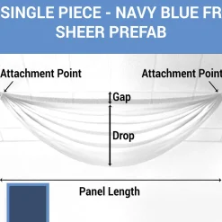 Single Piece -Navy Blue FR Sheer Prefabricated Ceiling Drape Panel - Choose Length and Drop!
