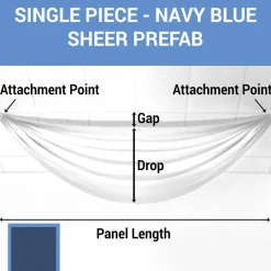 Single Piece - Navy Blue Sheer Prefabricated Ceiling Drape Panel - Choose Length and Drop!