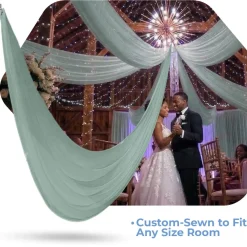 Single Piece -Ocean FR Sheer Prefabricated Ceiling Drape Panel - Choose Length and Drop!