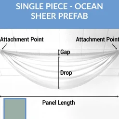 Single Piece -Ocean FR Sheer Prefabricated Ceiling Drape Panel - Choose Length and Drop!