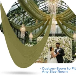 Single Piece - Olive Taffeta Prefabricated Ceiling Drape Panel - Choose Length and Drop!
