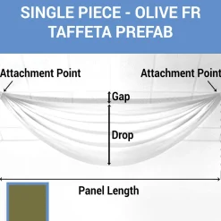 Single Piece - Olive Taffeta Prefabricated Ceiling Drape Panel - Choose Length and Drop!