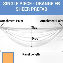 Single Piece -Orange FR Sheer Prefabricated Ceiling Drape Panel - Choose Length and Drop!