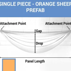 Single Piece - Orange Sheer Prefabricated Ceiling Drape Panel - Choose Length and Drop!