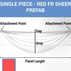 Single Piece -Red FR Sheer Prefabricated Ceiling Drape Panel - Choose Length and Drop!