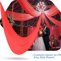 Single Piece -Red FR Sheer Prefabricated Ceiling Drape Panel - Choose Length and Drop!