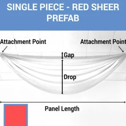 Single Piece - Red Sheer Prefabricated Ceiling Drape Panel - Choose Length and Drop!