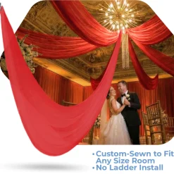 Single Piece - Red Sheer Prefabricated Ceiling Drape Panel - Choose Length and Drop!