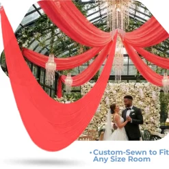 Single Piece - Red Taffeta Prefabricated Ceiling Drape Panel - Choose Length and Drop!