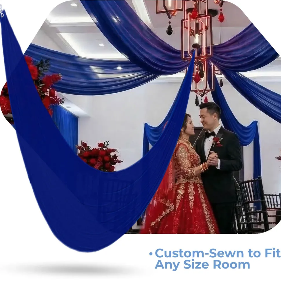 Single Piece - Royal Blue Crushed Taffeta Prefabricated Ceiling Drape Panel - Choose Length and Drop!