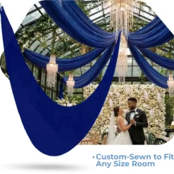 Single Piece - Royal Blue Taffeta Prefabricated Ceiling Drape Panel - Choose Length and Drop!