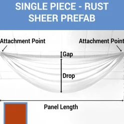 Single Piece -Rust FR Sheer Prefabricated Ceiling Drape Panel - Choose Length and Drop!