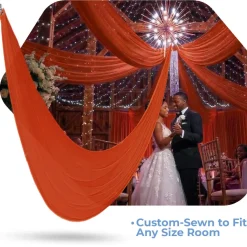 Single Piece -Rust FR Sheer Prefabricated Ceiling Drape Panel - Choose Length and Drop!