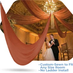 Single Piece -Rust Sheer Prefabricated Ceiling Drape Panel - Choose Length and Drop!