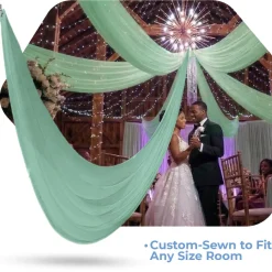 Single Piece -Seafoam Green FR Sheer Prefabricated Ceiling Drape Panel - Choose Length and Drop!