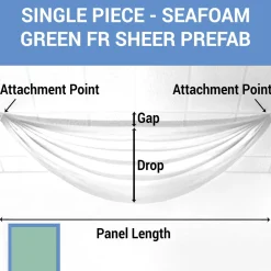 Single Piece -Seafoam Green FR Sheer Prefabricated Ceiling Drape Panel - Choose Length and Drop!