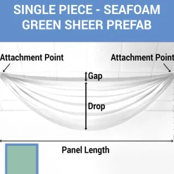 Single Piece - Seafoam Green Sheer Prefabricated Ceiling Drape Panel - Choose Length and Drop!