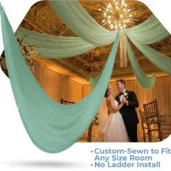 Single Piece - Seafoam Green Sheer Prefabricated Ceiling Drape Panel - Choose Length and Drop!