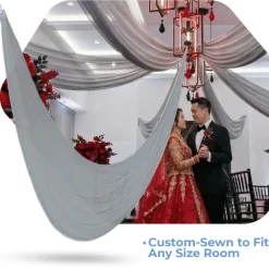 Single Piece - Silver Crushed Taffeta Prefabricated Ceiling Drape Panel - Choose Length and Drop!