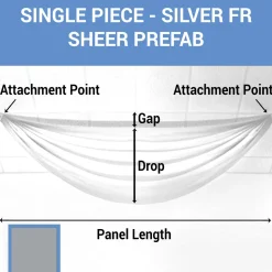 Single Piece -Silver FR Sheer Prefabricated Ceiling Drape Panel - Choose Length and Drop!