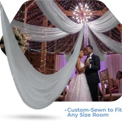 Single Piece -Silver FR Sheer Prefabricated Ceiling Drape Panel - Choose Length and Drop!