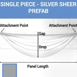 Single Piece - Silver Sheer Prefabricated Ceiling Drape Panel - Choose Length and Drop!