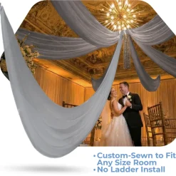 Single Piece - Silver Sheer Prefabricated Ceiling Drape Panel - Choose Length and Drop!