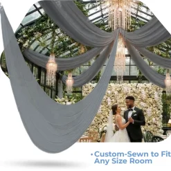 Single Piece - Silver Taffeta Prefabricated Ceiling Drape Panel - Choose Length and Drop!